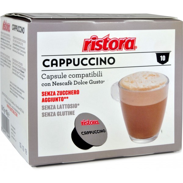 Ingrosso 40 capsule Cappuccino decaffeinato senza lattosio solubile Ristora  compatibile Dolce Gusto